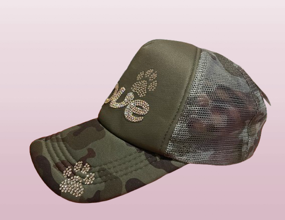 Love Paw Rhinestones Camo Trucker Hat