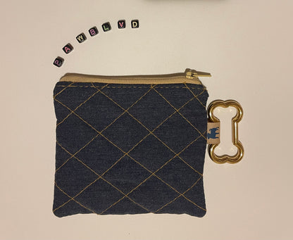 Gold Paw Poopie Bag Holder - Quilted Denim Pouch