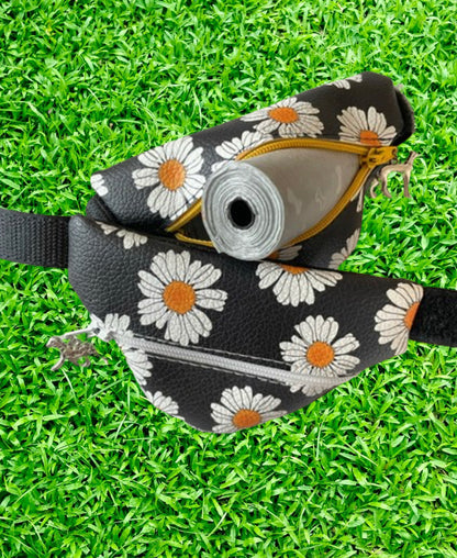 Wristband Dog Poop Bag Holder - Faux Leather Daisy Print