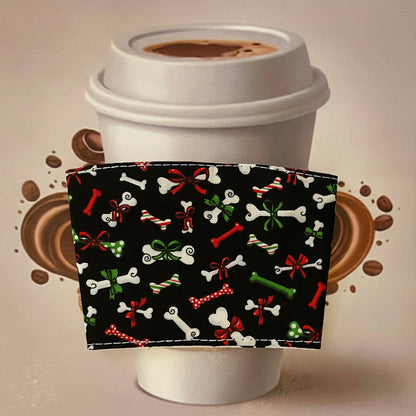 Festive Dog Bones Coffee Cup Cozies - Reversible