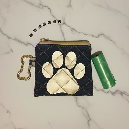 Gold Paw Poopie Bag Holder - Quilted Denim Pouch