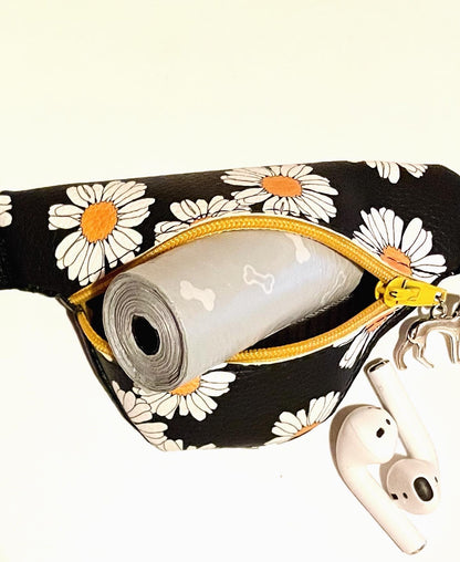 Wristband Dog Poop Bag Holder - Faux Leather Daisy Print