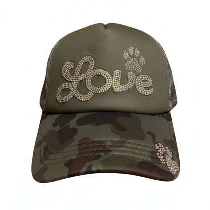 Love Paw Rhinestones Camo Trucker Hat