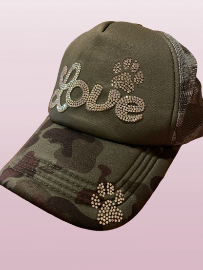 Love Paw Rhinestones Camo Trucker Hat