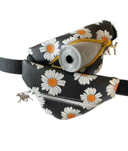 Wristband Dog Poop Bag Holder - Faux Leather Daisy Print