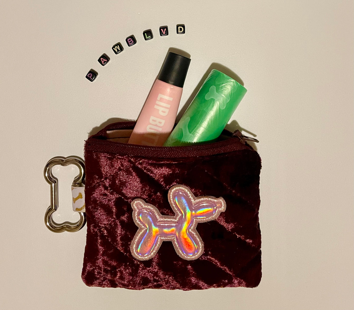 Balloon Dog - Poopie Bag Holder - Quilted Velvet Pouch