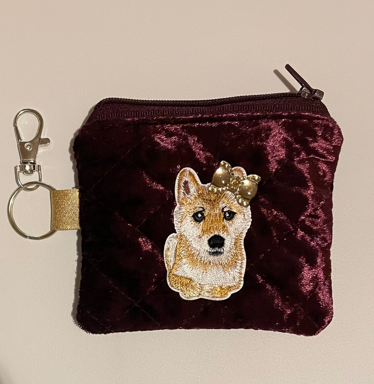 Corgi Poopie Bag Holder - Quilted Velvet Pouch