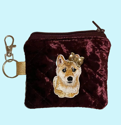 Corgi Poopie Bag Holder - Quilted Velvet Pouch
