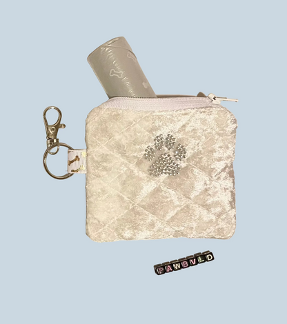 Rhinestone Paw Clip-On Quilted Velvet Pouch