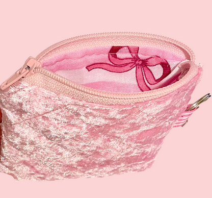Rhinestone Paw Clip-On Quilted Velvet Pouch