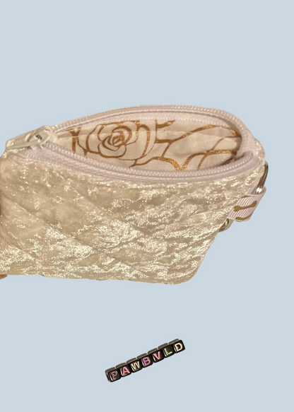 Rhinestone Paw Clip-On Quilted Velvet Pouch