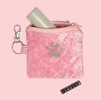 Rhinestone Paw Clip-On Quilted Velvet Pouch
