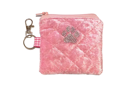 Rhinestone Paw Clip-On Quilted Velvet Pouch